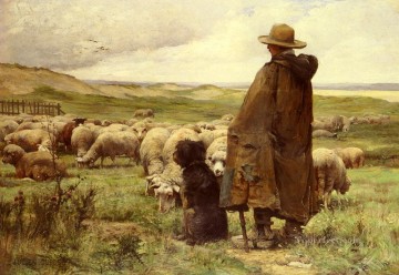 Le Berger vida en la granja Realismo Ovejas Julien Dupre Pinturas al óleo
